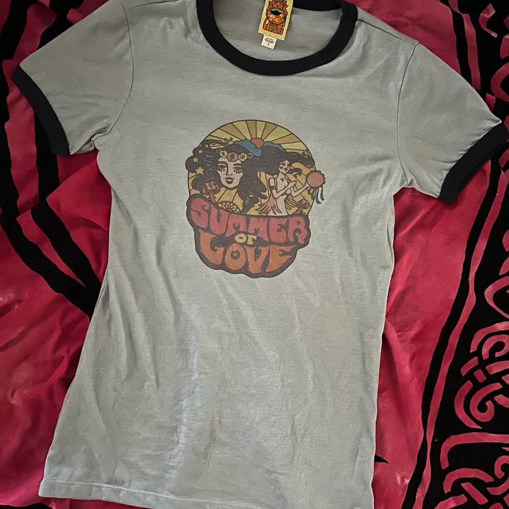 NWOT Summer of Love Navy Ringer Tee